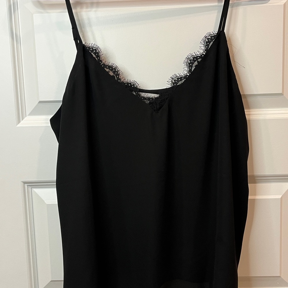 Allison Joy Evereve Joy Adley Sheer‎ Double Layer Large Black Lace Detail Top